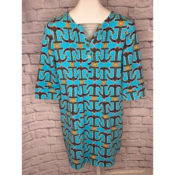 Tracy Negoshian Anchor Print Dress Size MED Ladies Half Button Blue Color - Picture 9 of 9